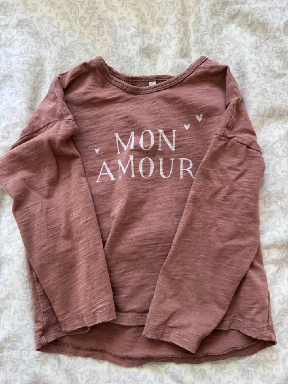 Kids' 'Mon Amour' Long Sleeve Top - Mauve Pink